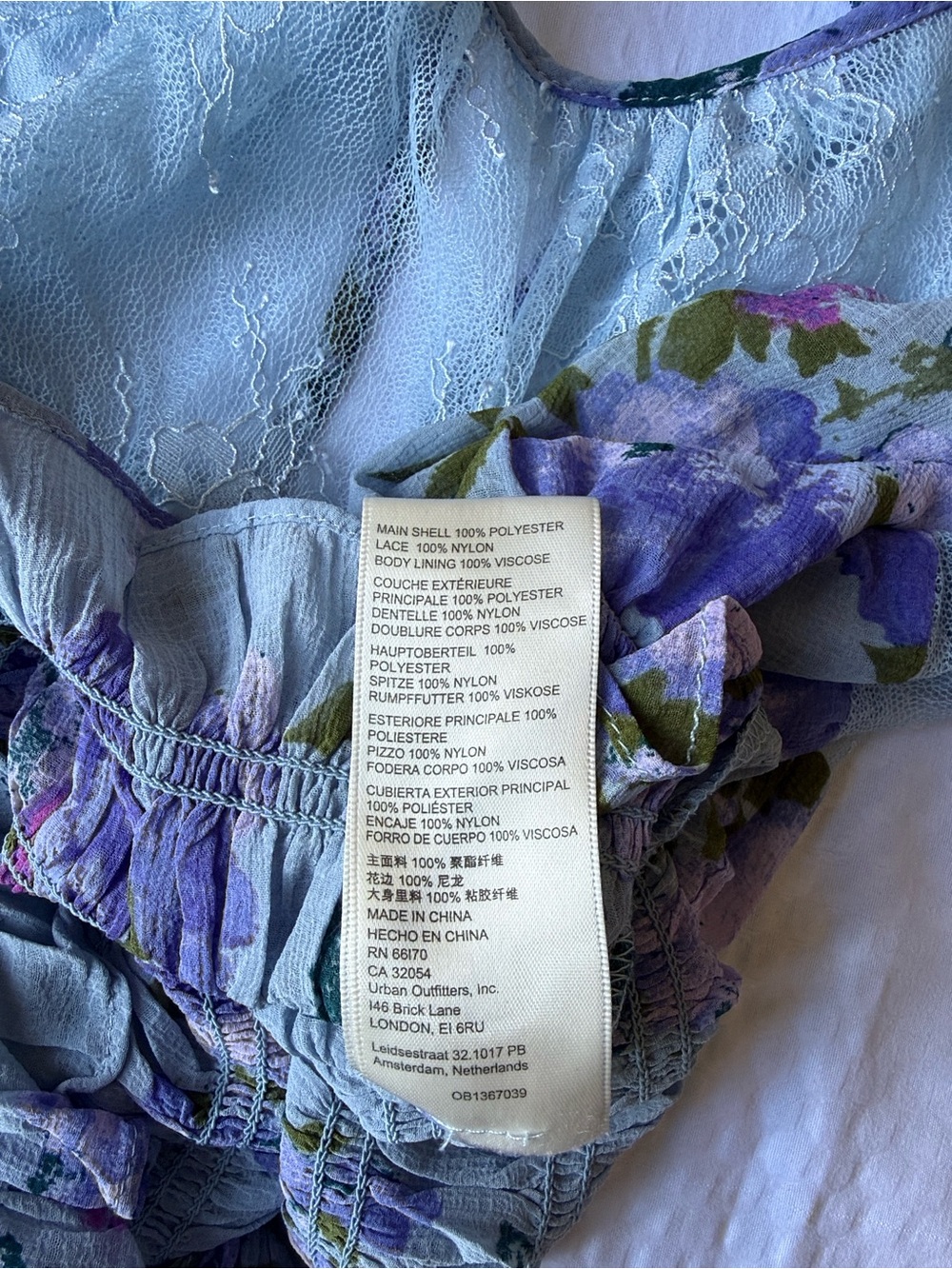 Free People Sheer Lace-Yoke Smocked Floral Blouse in Light Blue - Picture 11 of 11